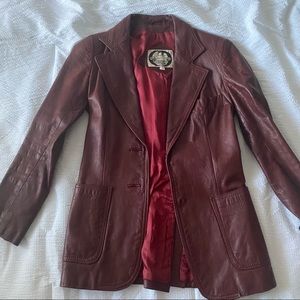 vintage genuine leather burgundy blazer jacket
